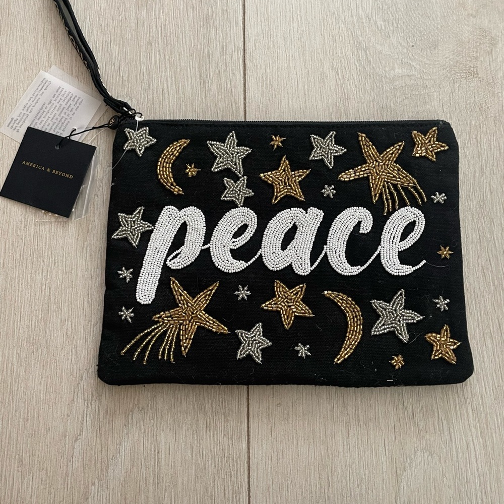 Brand New with Tags Peace Embroidered Clutch/ Wristlet